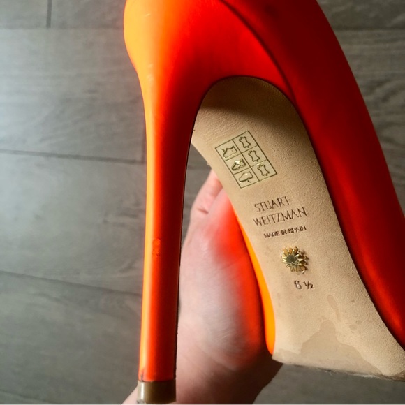 Stuart Weitzman Anny 105 neon orange pumps sz 6.5 - Picture 6 of 12